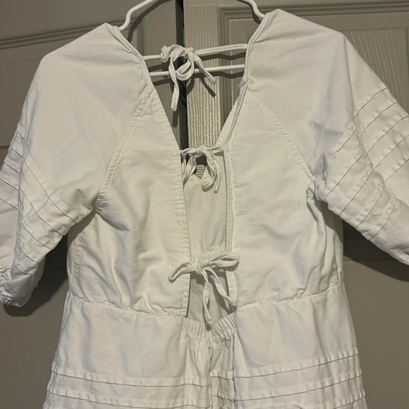 7 For All Mankind White Puff Sleeve Babydoll Mini Tie Back Dress Large - Picture 6 of 10